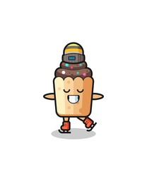 cupcake cartoon as an ice skating player doing perform