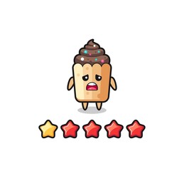 the illustration of customer bad rating, cupcake cute character with 1 star