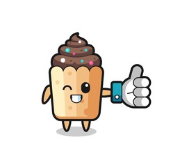 cute cupcake with social media thumbs up symbol