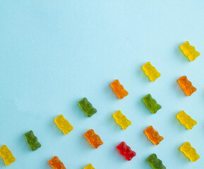 Colorful jelly beans or gummy bears pattern. Copy space. Valentine's day car idea. 