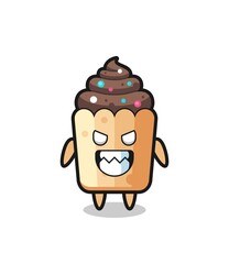 evil expression of the cupcake cute mascot character