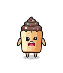 the shocked face of the cute cupcake mascot