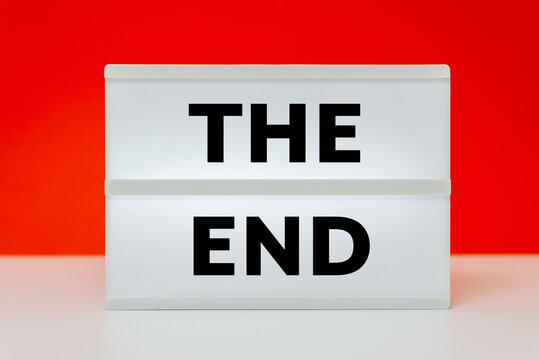 The end text on white box and red background