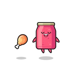 cute strawberry jam floating and tempted because of fried chicken