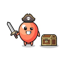 the balloon pirate character holding sword beside a treasure box
