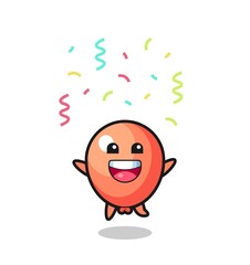 happy balloon mascot jumping for congratulation with colour confetti