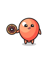 illustration of an balloon character eating a doughnut