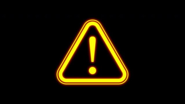 Blinking Yellow Warning symbol loop animation footage on black solid background. 2d