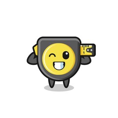 the muscular tape measure character is posing showing his muscles