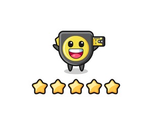 the illustration of customer best rating, tape measure cute character with 5 stars