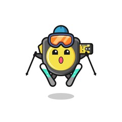 tape measure mascot character as a ski player