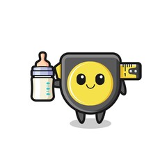 Fototapeta premium baby tape measure cartoon character with milk bottle