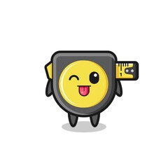 cute tape measure character in sweet expression while sticking out her tongue