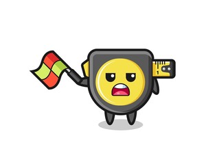 tape measure cartoon as the line judge hold the flag up at a 45 degree angle