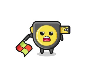 tape measure character as line judge hold the flag down at a 45 degree angle