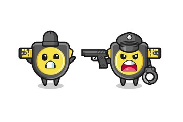 illustration of tape measure robber with hands up pose caught by police