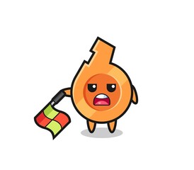 whistle character as line judge hold the flag down at a 45 degree angle