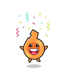 happy whistle mascot jumping for congratulation with colour confetti