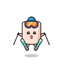 tissue roll mascot character as a ski player
