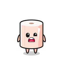 the shocked face of the cute tissue roll mascot