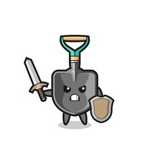 cute shovel soldier fighting with sword and shield