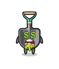shovel character with an expression of crazy about money