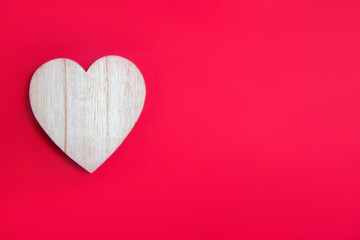 Wooden heart on a red background and Thank you card and invitation card with place for text