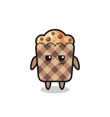 cute muffin character with suspicious expression