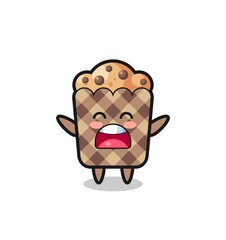 cute muffin mascot with a yawn expression
