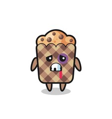 injured muffin character with a bruised face