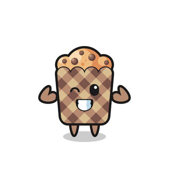 the muscular muffin character is posing showing his muscles
