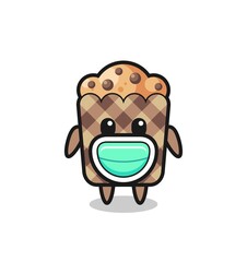 cute muffin cartoon wearing a mask