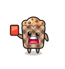 muffin cute mascot as referee giving a red card