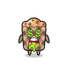 muffin character with an expression of crazy about money