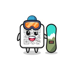 Illustration of qr code character with snowboarding style