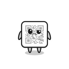 the mascot of the qr code with sceptical face
