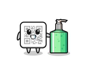 cute qr code cartoon with hand sanitizer