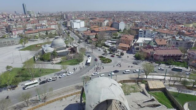 Konya city center victory square aerial shot