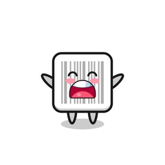 cute barcode mascot with a yawn expression