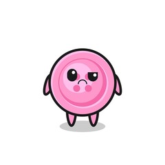 the mascot of the clothing button with sceptical face