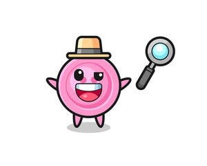 illustration of the clothing button mascot as a detective who manages to solve a case