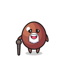cute chocolate egg grandpa is holding a stick