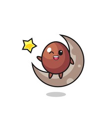 illustration of chocolate egg cartoon sitting on the half moon