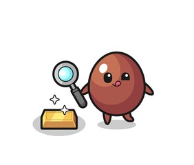 chocolate egg character is checking the authenticity of the gold bullion