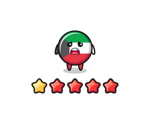 the illustration of customer bad rating, kuwait flag cute character with 1 star
