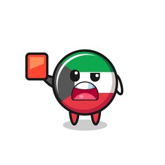 kuwait flag cute mascot as referee giving a red card