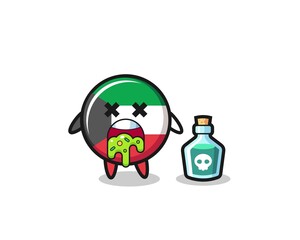 illustration of an kuwait flag character vomiting due to poisoning