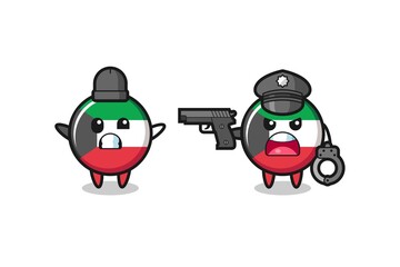 illustration of kuwait flag robber with hands up pose caught by police