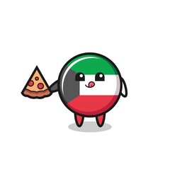 cute kuwait flag cartoon eating pizza