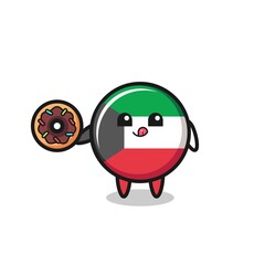 illustration of an kuwait flag character eating a doughnut